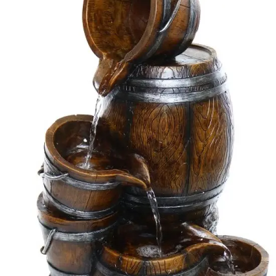 24" Indoor/Outdoor Tiered Barrels and Buckets Fountain Brown - Alpine Corporation image {2}