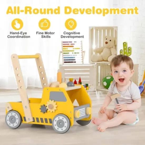 Costway 2-In-1 Montessori Wooden Baby Walker with Learning Activities Adjustable Speed image {8}