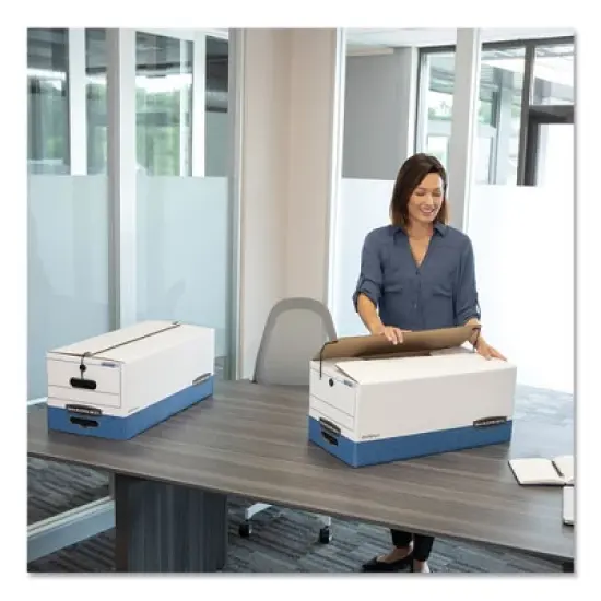 Bankers Box STOR/FILE Medium-Duty Strength Storage Boxes, Letter Files, 12.25" x 24.13" x 10.75", White/Blue, 12/Carton image {4}