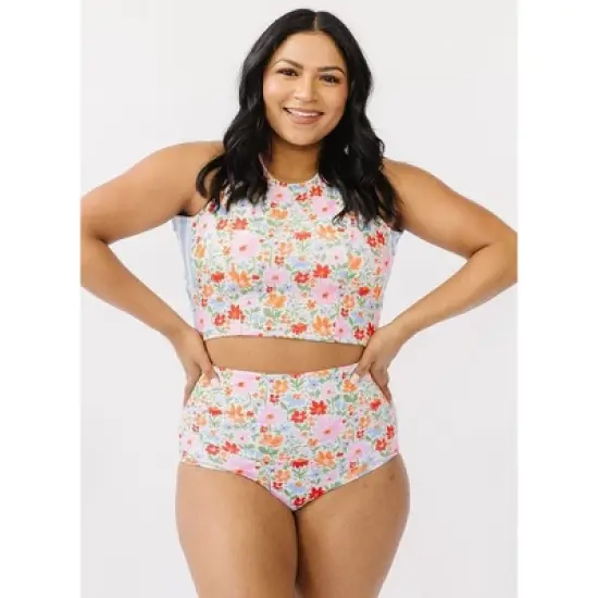 Lime Ricki Women's Painted Floral Cross-Back Crop Top image {2}