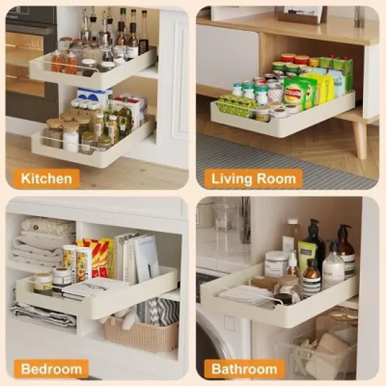 Pull Out Cabinet Organizer, Heavy Duty Metal Slide Out Drawer, Fixed With Adhesive Nano Film image {1}