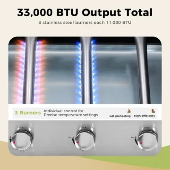 Captiva Designs 27" Flat Top Grill - 3-Burner Propane Griddle with Ceramic Coated Cast Iron, 33,000 BTU for Outdoor Cooking and Barbecues image {6}