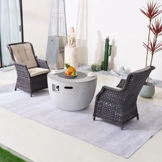 Moda Furnishings 3-Piece Wicker Aluminum Outdoor Fire Pit Set With Cushions image {1}