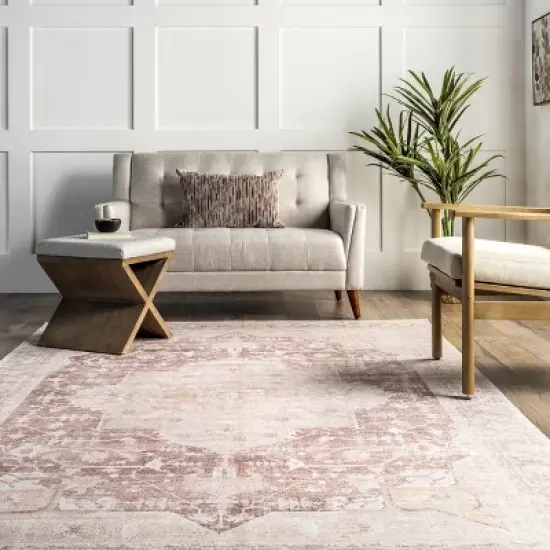 nuLOOM Rosa Machine Washable Distressed Vintage Medallion Area Rug image {7}