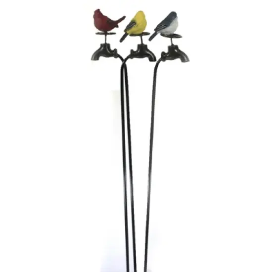 Direct International Home & Garden Summer Birds Water Spigot Pokes  -  3 Metal Pokes 37.00 Inches -  Set / 3  Yard Decor Stake  -  30671100 Set/3  -  image {2}
