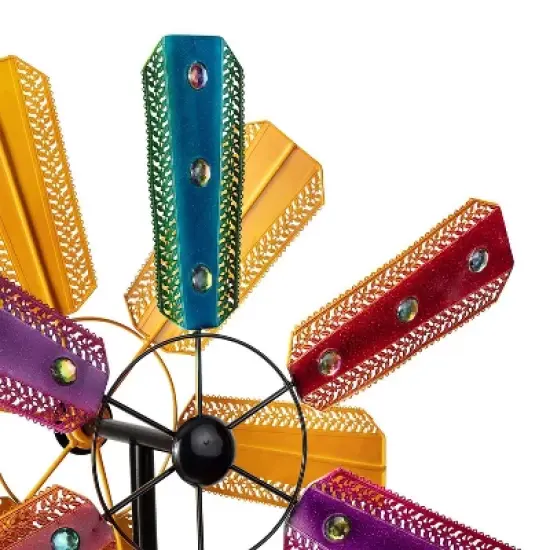 Colorful Bejeweled Metal Windmill Spinner Garden Stake - Alpine Corporation image {4}