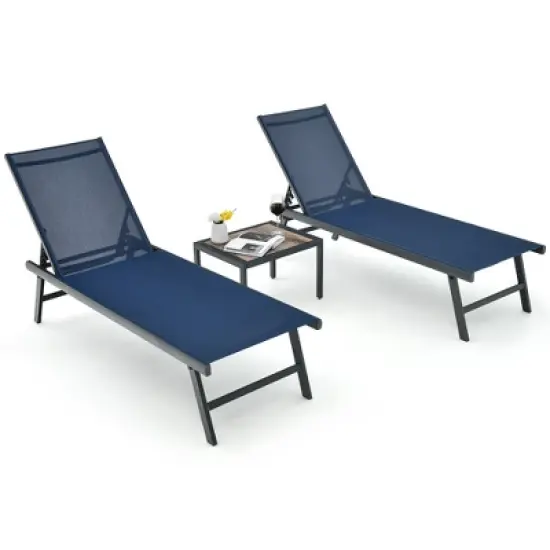 Tangkula 3pcs Patio Chaise Lounge Set Aluminum Recliner Chair Table Outdoor Adjust image {3}