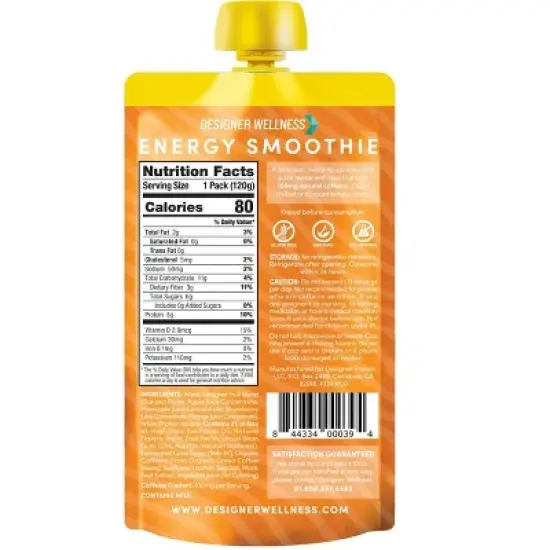 Designer Wellness Energy Smoothie, Real Fruit, 100mg Natural Caffeine, 5g Protein, Low Carb, Zero Added Sugar, Gluten-Free, Fruit Punch, 12 Count image {1}