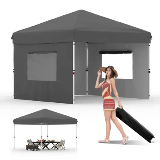 10'x10' Pop-Up Canopy Tent with 3 Sidewalls &ndash; Waterproof & UV Resistant Outdoor Gazebo, Easy-Up Sun Shade Shelter for Parties, Events, Black image {12}