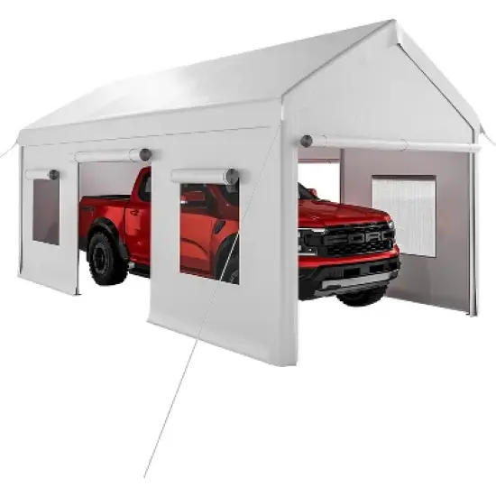 10'x20' Heavy Duty Portable Garage, All-Season Carport with Roll-Up Windows & Removable Walls, Shelter for Cars, Trucks & Outdoor Storage image {8}