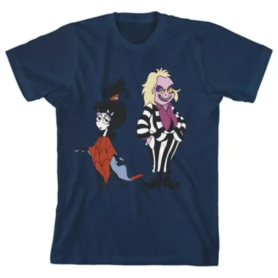 Beetlejuice Animated Series Lydia & Beetlejuice Crew Neck Short Sleeve Navy Blue Boy's T-shirt image {4}