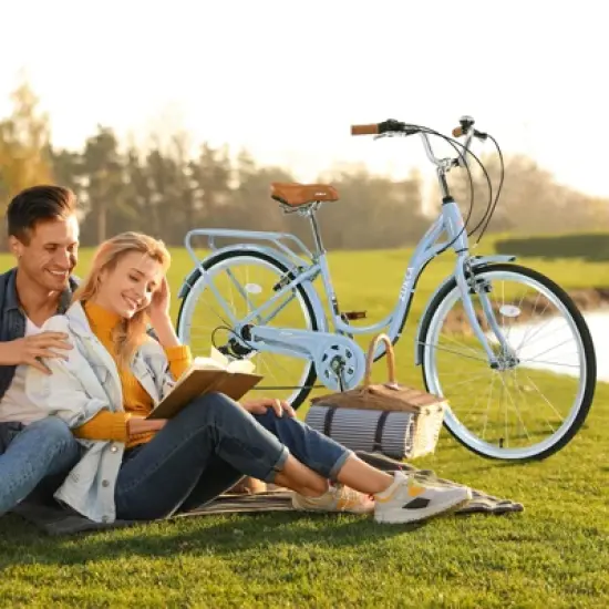 Aukfa 24" Folding Bike for Women and Girls - Single Speed Commuter Bike with Steel Frame, Anti-Slip Tires and Adjustable Seat image {2}