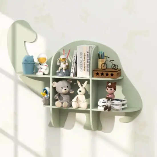 Infans 2-Tier Floating Dinosaur Kids Bookshelf Wall-Mounted Nursery Book Shelf image {2}
