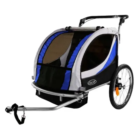 ClevrPlus Deluxe 3-in-1 Bike Trailer Stroller Jogger for Kids, Blue image {1}
