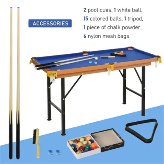 YONWAY  55" Portable Folding Billiards Table Game Pool Table for Whole Family Number Use With Cues, Ball, Rack, Chalk, Blue image {8}