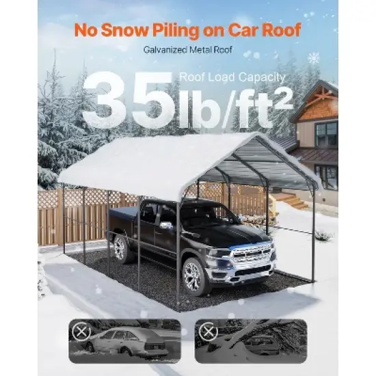 VEVOR Heavy Duty Metal Carport, 12' x 20' Outdoor Carport with Galvanized Steel Frame & Roof, Car Tent Garage Shade with Removable Sidewalls image {4}