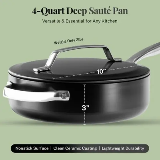 Gotham Steel Modern Collection 4 Qt Ceramic Nonstick Saute Pan with Lid image {1}