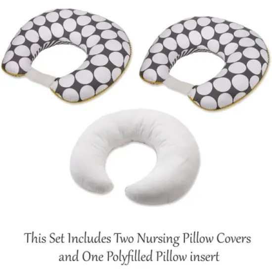 Bacati - 3 pc Dots/Pin Stripes Grey/Yellow Hugster Feeding & Infant Support Nursing Pillow image {3}