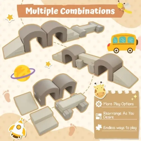 TopComfy Baby and Toddler Learning Toy Indoor Soft Foam Climber Play Set 7 in 1 for Active Play, Coffee, 32.09"*20.67"*18.5" image {4}