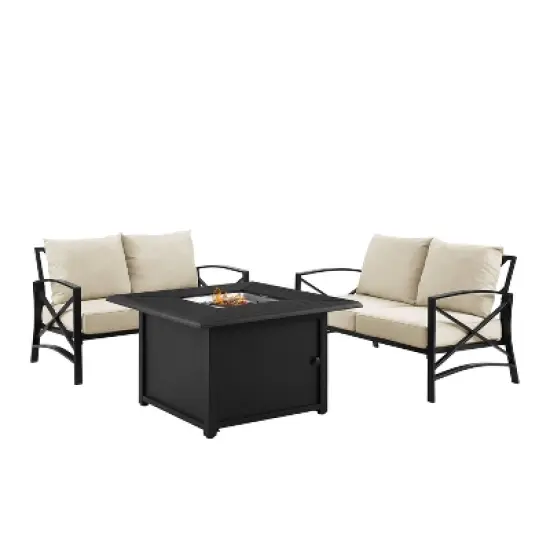 Kaplan 3pc Outdoor Conversation Set with Fire Table & 2 Loveseats - Oatmeal - Crosley image {8}