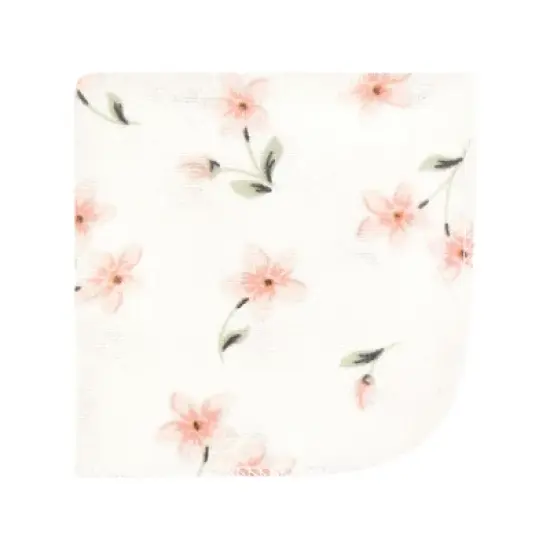 Hudson Baby Infant Girl Flannel Cotton Washcloths, Pink Dainty Floral 12 Pack, One Size image {2}