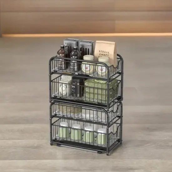 SONGMICS Pull Out,  Sliding, Stackable Under Sink Cabinet Organizer with Storage Basket Drawers, for Kitchen image {6}