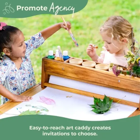 Guidecraft Acadia Outdoor Art Table and Stool Set: Kids Acacia Wood Painting and Arts and Crafts Table with Mobile Storage Paper Roll and Paint Cups image {7}