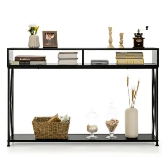 Costway Steel Frame  Console Table with Open Shelf and Storage Compartments  Black image {8}