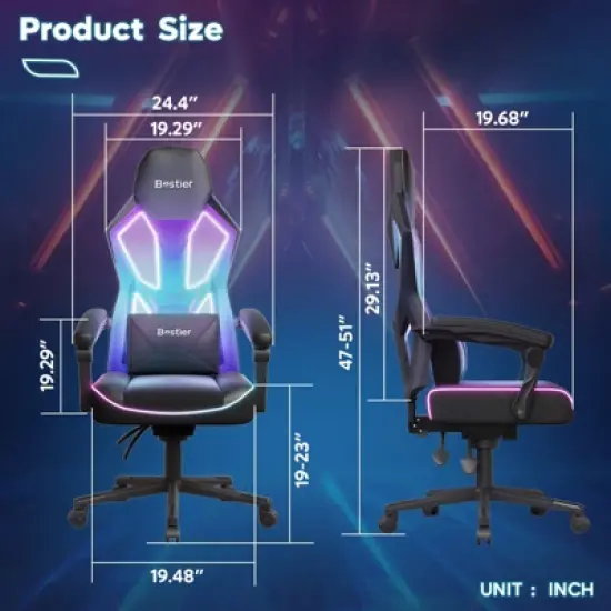Bestier Breathable Fabric Gaming Chair with RGB LED Lighting and Adjustable Armrests image {4}