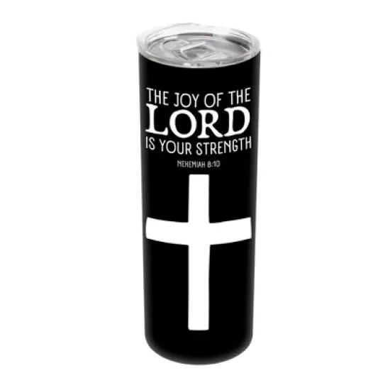 The Joy of the Lord Is Your Strength Nehemiah 8:10 Cross Black 20 ounce Stainless Steel Travel Tumbler with Lid For Your On The Go Beverages image {5}