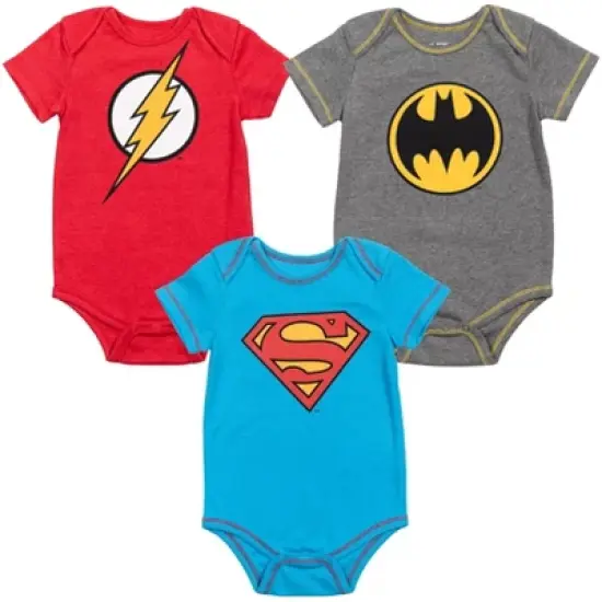DC Comics Justice League The Flash Superman Batman Baby 3 Pack Bodysuits Newborn to Infant  image {9}