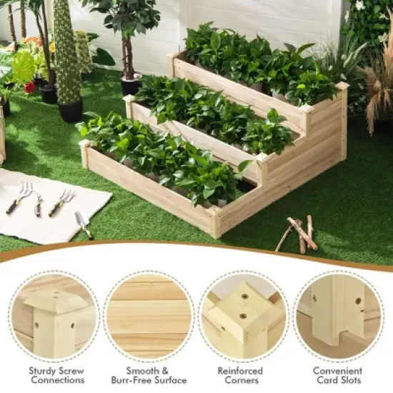 Costway 3-Tier Raised Garden Bed Wood Planter Kit for Flower Vegetable Herb 48x 48x 22in image {3}