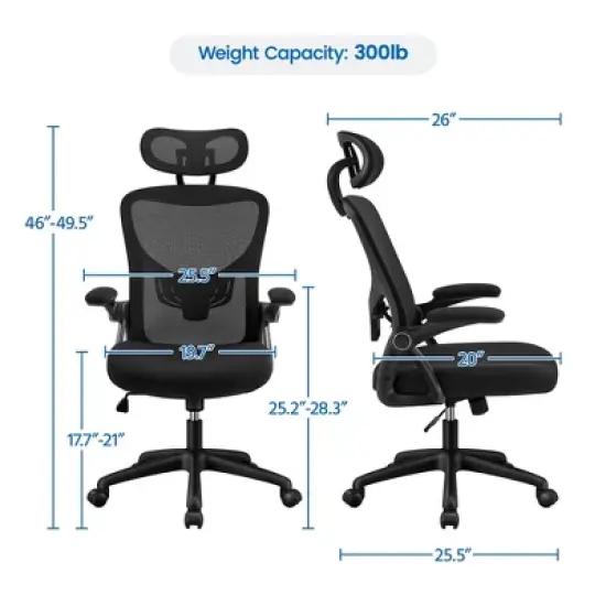Yaheetech Adjustable High Back Mesh Office Chair with Folding Padded Armrests image {2}
