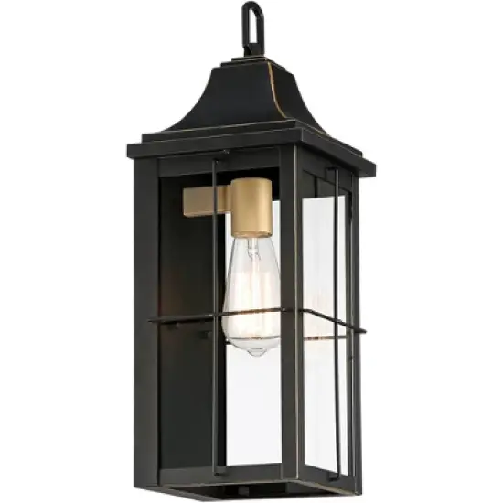 John Timberland Sunderland Vintage Outdoor Wall Light Fixture Black Warm Gold 18 1/2" Clear Glass Panels for Post Exterior Barn Deck House Porch Yard image {4}