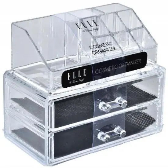 Acrylic Cosmetic Organizer with 2 Drawers & 3 Tiered Compartments, Clear Makeup Storage, Compact Vanity Organizer for Skincare and Makeup Brushes image {4}