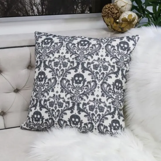 Chery Life Damask Throw Pillow &uml;C Black & White Cotton Linen image {7}