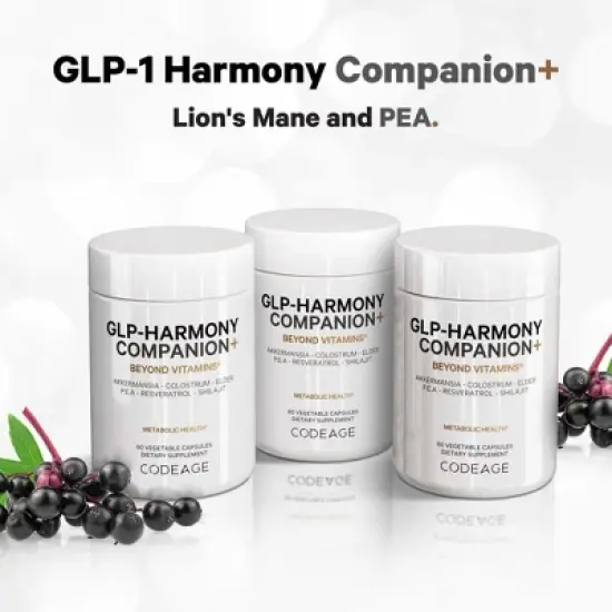 Codeage GLP-Harmony Companion+, GLP-1 Agonist Support, Lion's Mane, PEA, Shilajit Akkermansia - 60ct image {3}