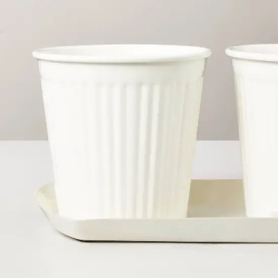 Fluted Metal Window Sill Planter Tray Cream - Hearth & Hand&trade; with Magnolia image {2}