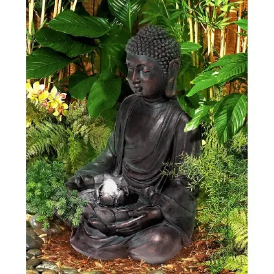 John Timberland Meditating Buddha Zen Bubbler Outdoor Water Fountain with LED Light 24" for Yard Garden Patio Home Deck Porch House Meditation Decor image {6}