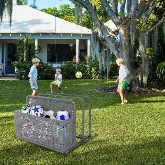 Poolside Float Storage with Wheels, Rolling PE Rattan Pool Caddy, Outdoor Wicker Pool Float Holder Storage Box for Cushions, Floaties, Noodles, Toys image {4}