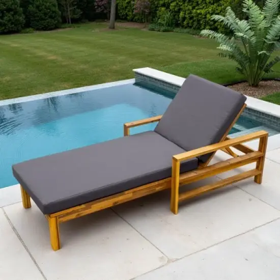 Outdoor Patio Acacia Wood Daybed Lounge Chair with Adjustable Backrest image {15}