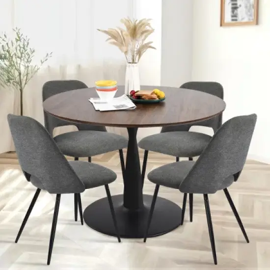 Harold+Edwin 5-Piece Walnut Foil  Round Top Pedestal Dining Table Set with 4 Upholstered Chairs -The Pop Maison image {11}