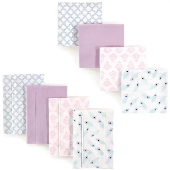 Hudson Baby Infant Girl Cotton Flannel Burp Cloths and Receiving Blankets, 8-Piece, Peacock Feather, One Size image {1}