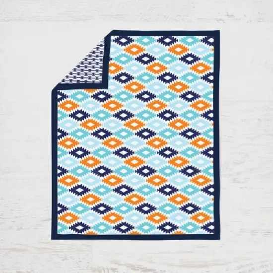 Bacati - Aztec Print Liam Aqua Orange Navy 10 pc Crib Bedding Set with Long Rail Guard Cover image {3}