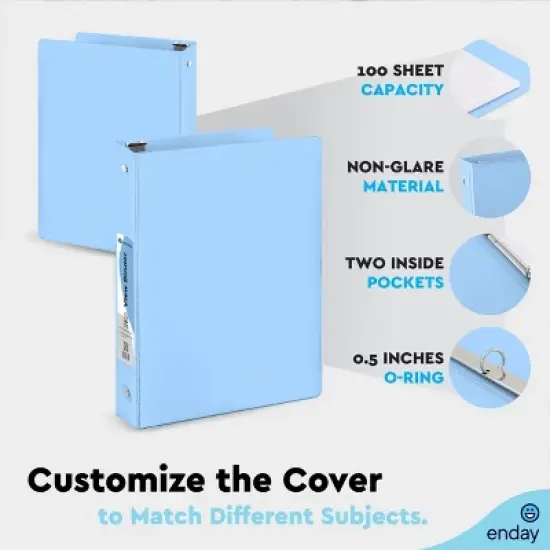 Enday 3 Ring Binder, Round Ring Pastel With Clear View Cover for Letter Size 8.5 x 11'' Paper & 2 Inside Pockets, 4 Pack image {5}