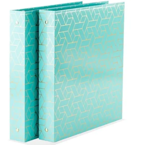 Blu Monaco Ring Binders - 1 Inch - Set of 2 - with Geometric Gold Foil Design image {4}