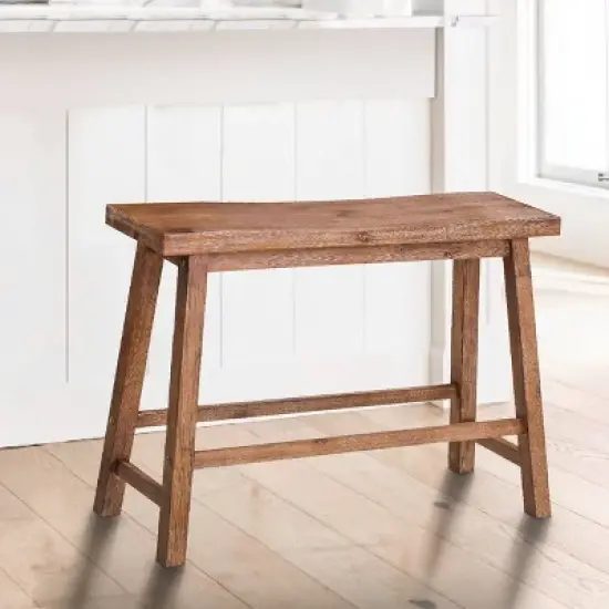 Saddle Seat Wooden Bench with Canted Frame Brown - Benzara image {8}