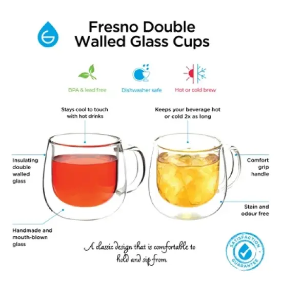 GROSCHE FRESNO Double Walled Glass Cups, Set of 2, 9.2 fl oz each image {2}