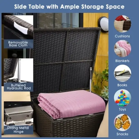 Costway 4PCS Patio Rattan Furniture Set Cushioned Loveseat Storage Table Navy image {6}