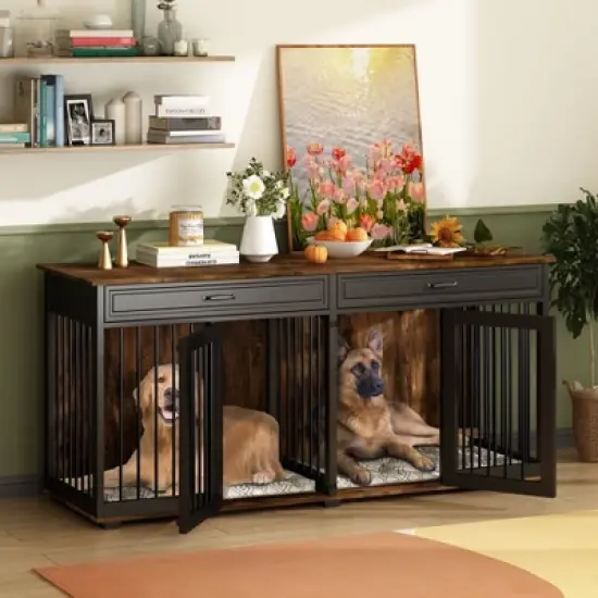 Famapy Dog Crate 72.4" Furniture Style Design Dog Crate with Drawers and Dividers Functional & Tailored for Your Furry Friends image {13}